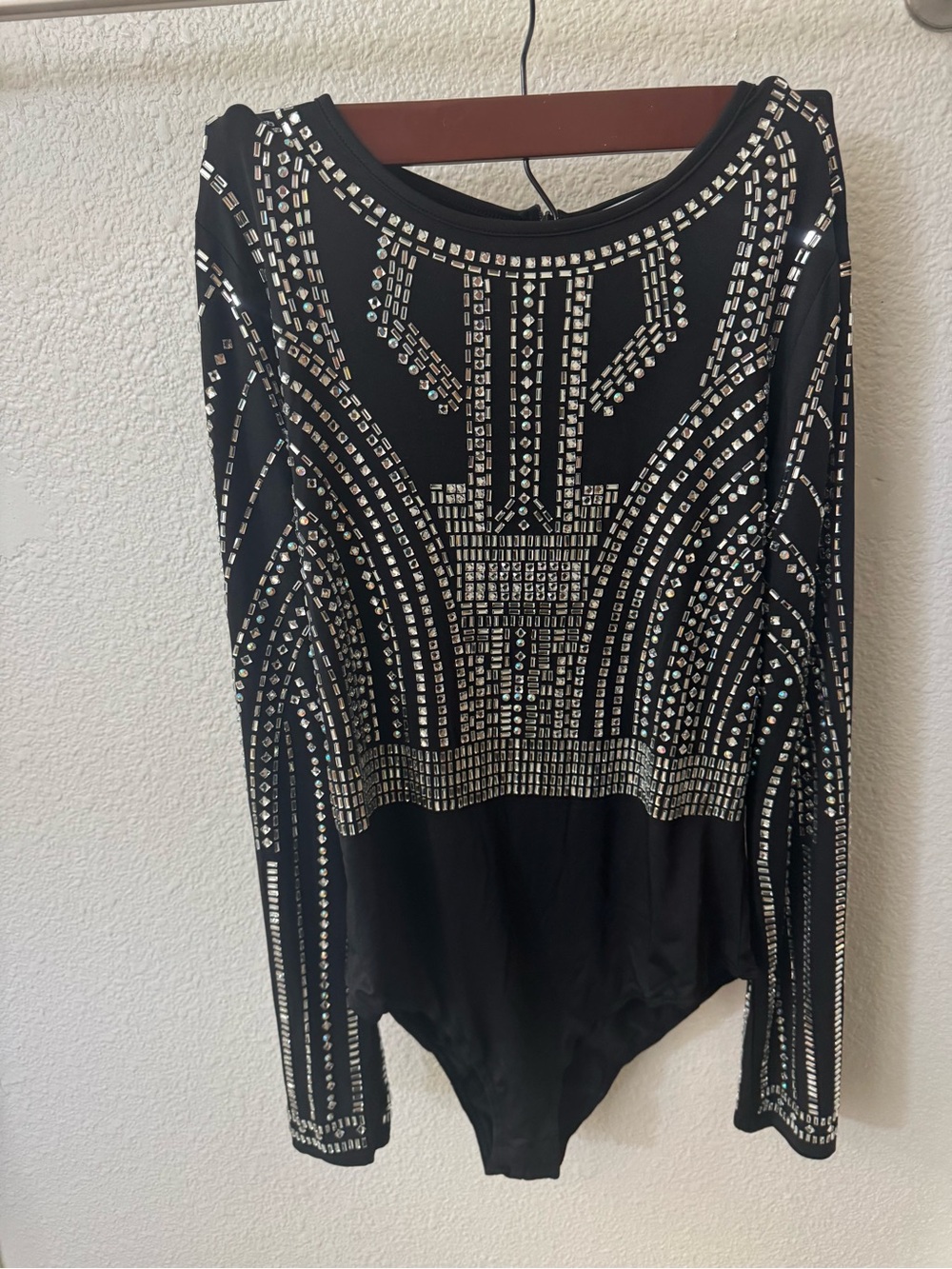 Amazing Lace Black Long-Sleeve Rhinestone Bodysuit